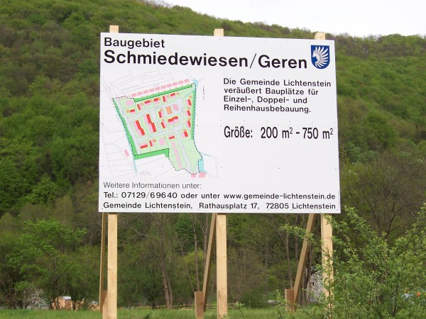 Schild Baugebiet Schmiedewiesen/Geren
